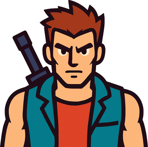 male character facing the screen.
In-Game asset.  2d.  High contrast.  No shadows