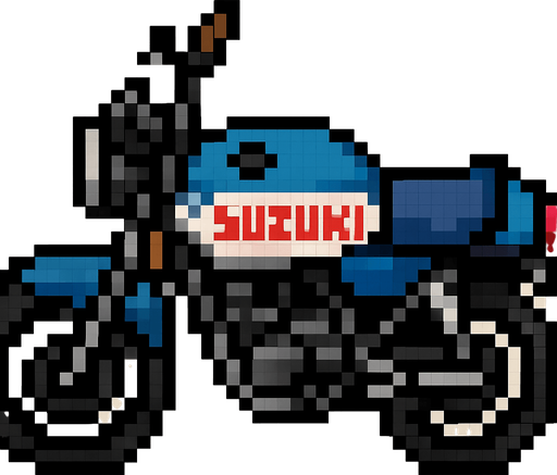 bird's eye pixel art motorcycle suzuki.
In-Game asset.  2d.  High contrast.  No shadows