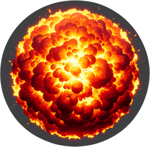 ball fire after explotion.
Single Game Texture.  In-Game asset.  2d.  Blank background.  High contrast.  No shadows