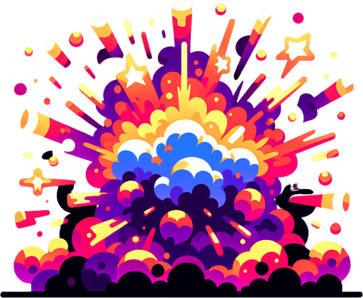 An explosion
Single Game Texture. In-Game asset. 2d. Blank background. High contrast. No shadows.