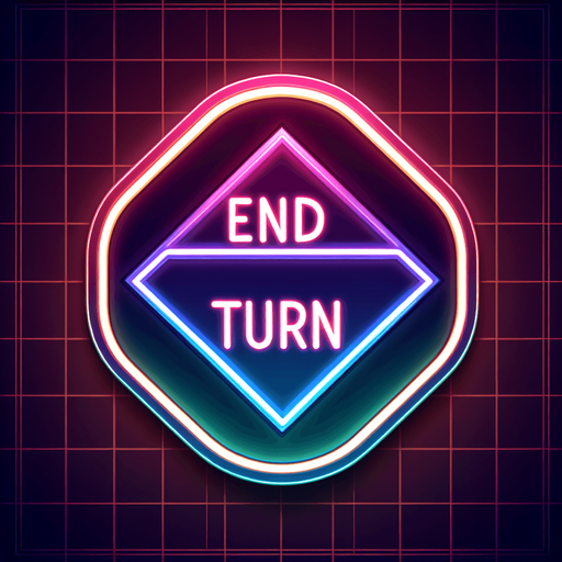 A glowing horizontal arrow button that says "End Turn"..
Single Game Texture. In-Game asset. 2d. Blank background. High contrast. No shadows.