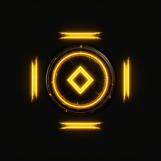 Dark circular power up with three bright yellow arrows pointing upwards.
Game Texture. In-Game asset. 2d. Pixelart. White background. Blank background. Low detail. High contrast.