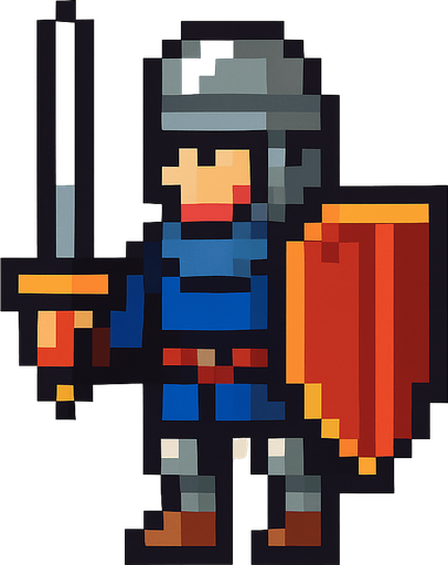 orta çağ pixel art asker.
In-Game asset.  2d.  High contrast.  No shadows