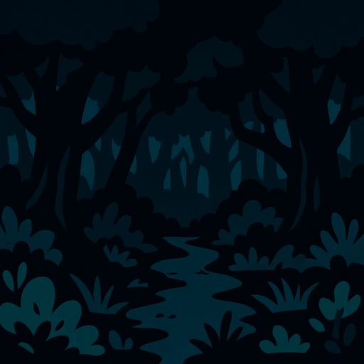 Un bosque oscuro.
In-Game asset.  2d.  High contrast.  No shadows. Cartoon