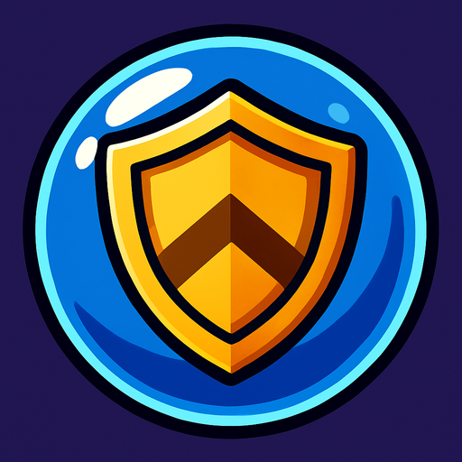 a shield inside a glass bubble.
In-Game asset.  2d.  High contrast.  No shadows