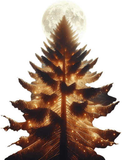 Photorealistic pine tree in night light, top view