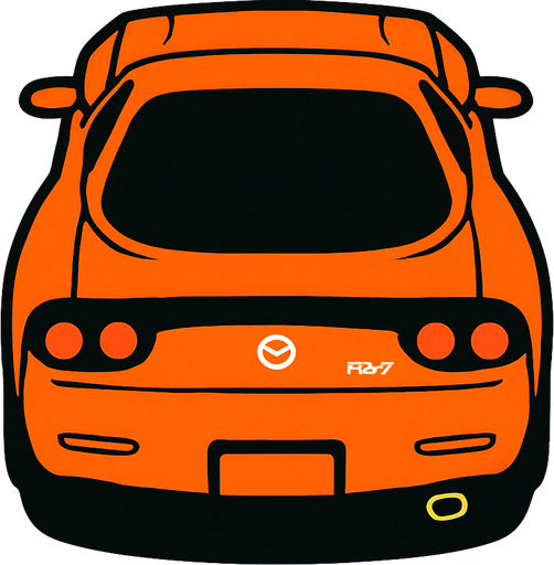 Turuncu mazda rx7 arkasi ama yukaridan
In-Game asset.  2d.  High contrast.  No shadows