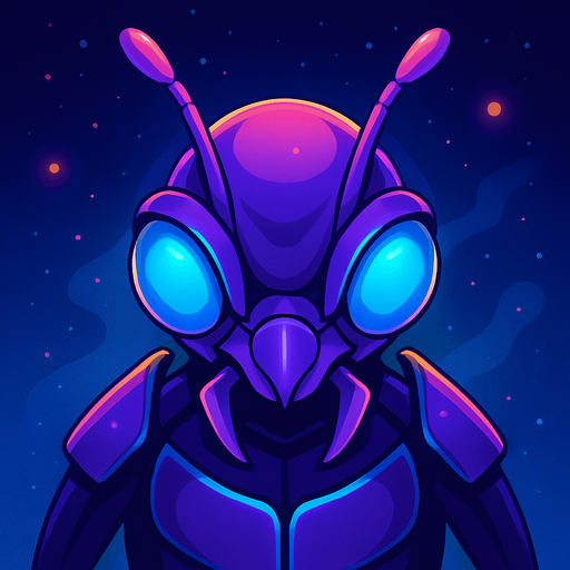 Front-facing icon, Fullscreen modern App Store art style with futuristic alien bug
, 16:9, high definition.  No text captions!