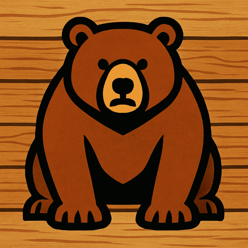 Bear with wooden background.
In-Game asset.  2d.  High contrast.  No shadows