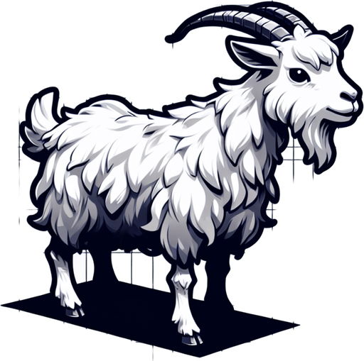 White goat.
Single Game Texture.  In-Game asset.  2d.  Blank background.  High contrast.  No shadows