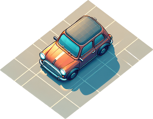 A cute looking car, facing up, viewed top down. Suitable for a game.

Single Game Texture. In-Game asset. 2d. Blank background. High contrast. No shadows.