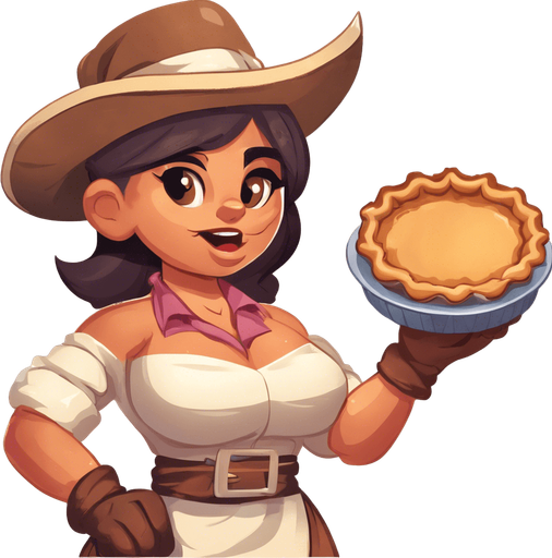 upper torso of a western cartoon barlady getting ready to throw a pie. front view.