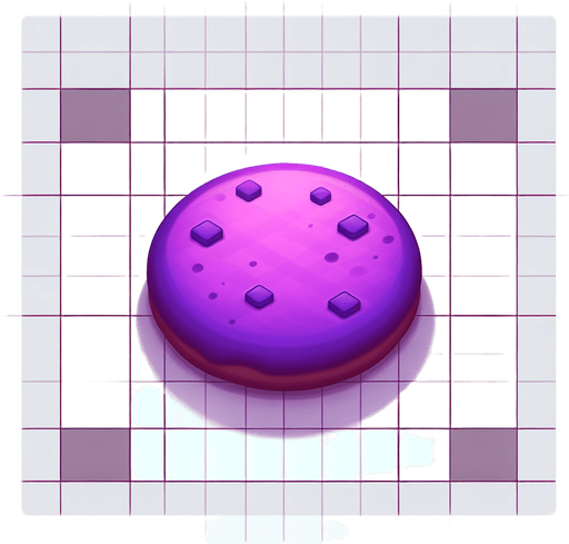 Purple cookie.
Single Game Texture. In-Game asset. 2d. Blank background. High contrast. No shadows.