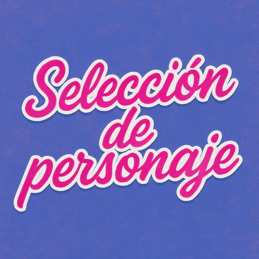 letras de color rosa que dicen seleccion de personaje en cursiva y con contorno blanco