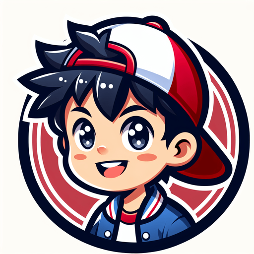 Generate a circular profile picture of Ash Ketchum from Pokémon, smiling..