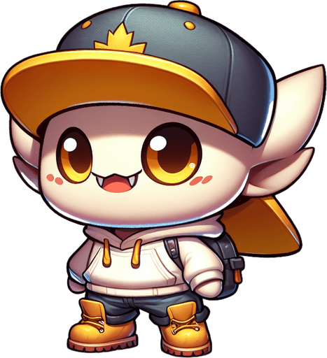A cute monster wearing a snapback and Timberland shoes in Chibi style Single Game Texture. In-Game asset. 2d. Blank background. High contrast. No shadows.