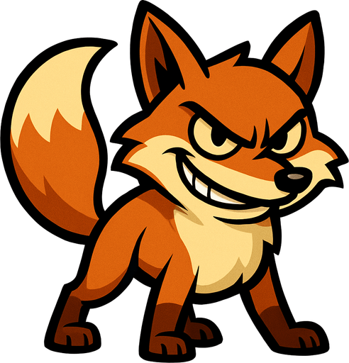 dibuja al animal zorra con expresion malvada estilo igual animado cuerpo completo.
In-Game asset.  2d.  High contrast.  No shadows