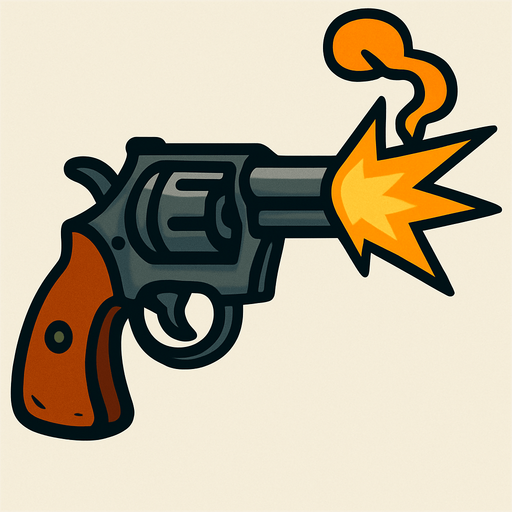 A 2d fired revolver.
In-Game asset.  2d.  High contrast.  No shadows