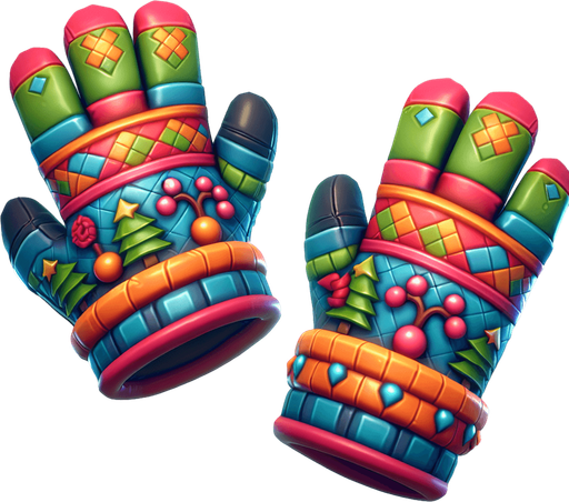 a christmas gloves. plastic style. Single Game Texture. In-Game asset. 2d. Blank background. High contrast. No shadows.