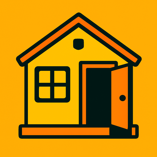 yellow house, open door looking left.
In-Game asset.  2d.  High contrast.  No shadows