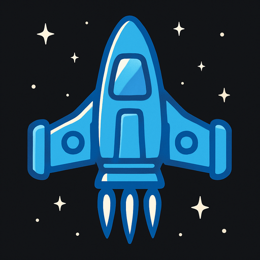 Mavi renkli 2D retro bir uzay gemisi.
In-Game asset.  2d.  High contrast.  No shadows