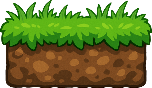 grassy ground, complete, texture, 2D, side view.
In-Game asset.  2d.  High contrast.  No shadows