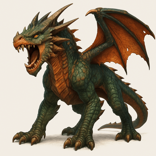 Different standing dragons on four legs, looking down. HD colors. the dragon is opened mouth like he is ready to shout. 
Single Game Texture. In-Game asset. 3D. Blank background. High contrast. No shadows.