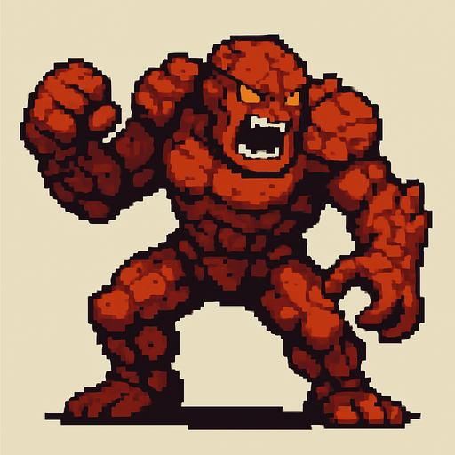 colossus monster, pixel art, standing, attacking.
In-Game asset.  2d.  High contrast.  No shadows