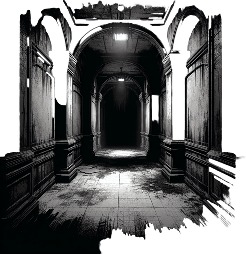 Make a dark scary hallway.
Single Game Texture.  In-Game asset.  2d.  Blank background.  High contrast.  No shadows