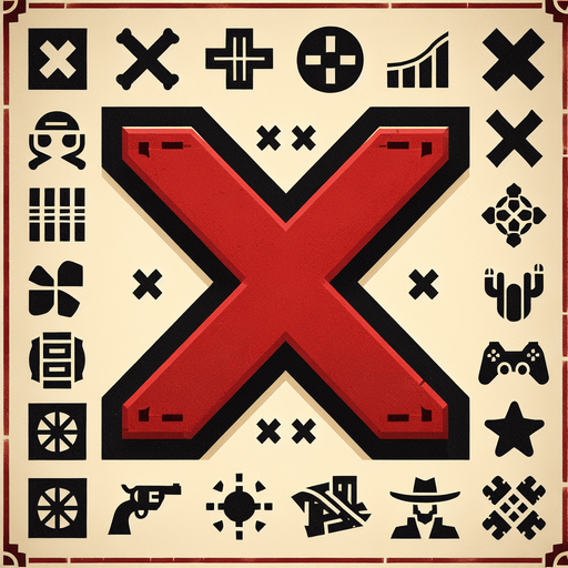 Red x western inspired.
Single Game Texture. In-Game asset. 2d. Blank background. High contrast. No shadows.