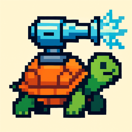 a turtle with an ice gun on her shell, pixelart.
In-Game asset.  2d.  High contrast.  No shadows
