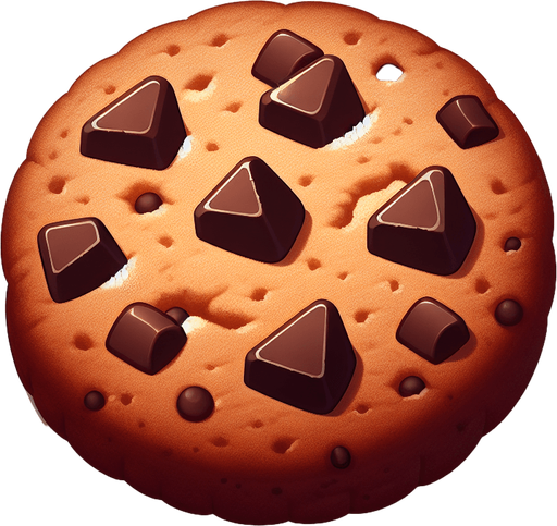 A chocolate chip cookie.
Single Game Texture.  In-Game asset.  2d.  Blank background.  High contrast.  No shadows