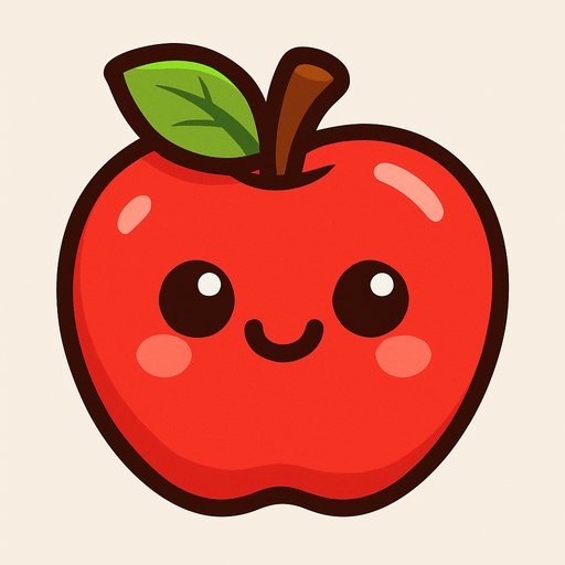 Apple with cute face.
In-Game asset.  2d.  High contrast.  No shadows