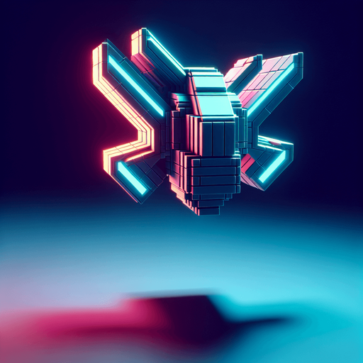 flying neon enemy, blocky, sharp angles.
Single Game Texture.  In-Game asset.  2d.  Blank background.  High contrast.  No shadows