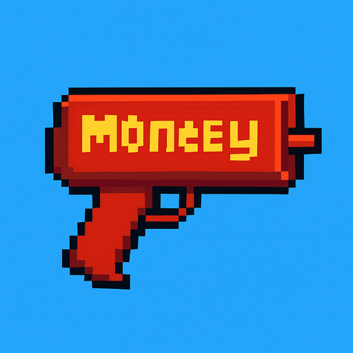 Money gun pixel art. Without money, horizontal. In-Game asset.  2d.  High contrast.  No shadows