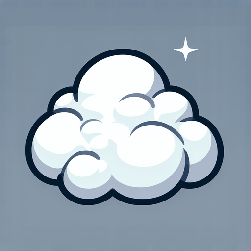 White fluffy cloud. Cartoon style..
Single Game Texture.  In-Game asset.  2d.  Blank background.  High contrast.  No shadows