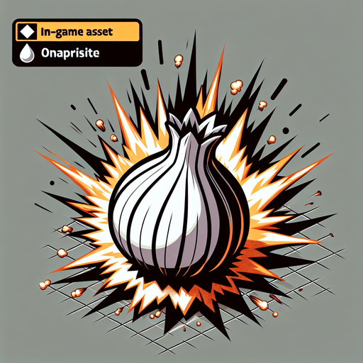 An onion exploding like a bomb.
Single Game Texture. In-Game asset. 2d. Blank background. High contrast. No shadows.