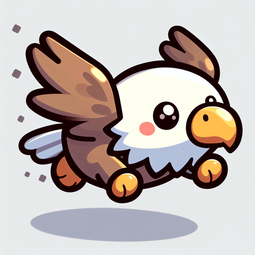 Tatlı bir kartal sağa doğru uçuyor.
Single Game Texture. In-Game asset. 2d. Blank background. High contrast. No shadows.