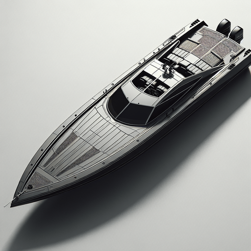 horizontal top down image drugs 
smugler super boat.
Single Game Texture.  In-Game asset.  2d.  Blank background.  High contrast.  No shadows