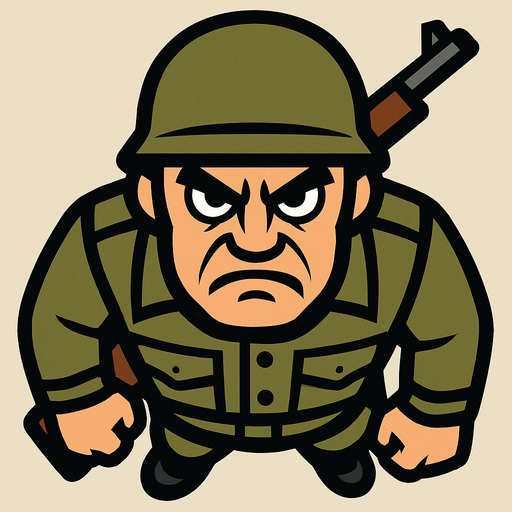 Yukardan bakış asker ve yüz ekle sinirli.
In-Game asset.  2d.  High contrast.  No shadows