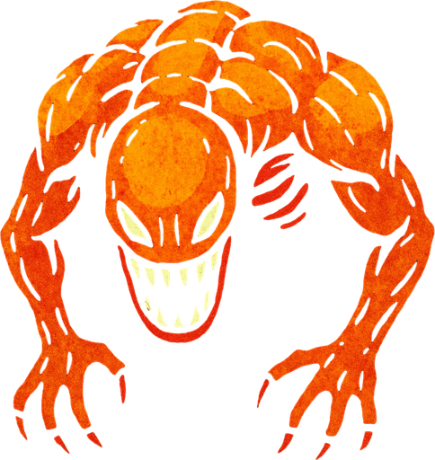 Üstten görünümlü sırt kısmı tarafı ve kafası aşağı doğru oyuncuya bakan bir yaratık.
In-Game asset.  2d.  High contrast.  No shadows