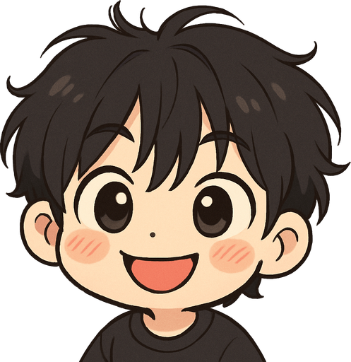 make him in cartoon chibi style, retains his characteristic features such as his puppy dog ​​eyes and mischievous expression, energetic and friendly smile like a curious child, please