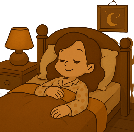 Remove her hair accessory and have her laying in her bed asleep