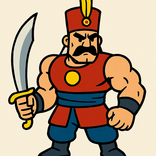 animasyo çizgi dizi gibi bir osmanlı yeniçerisi ama güçlü.
In-Game asset.  2d.  High contrast.  No shadows