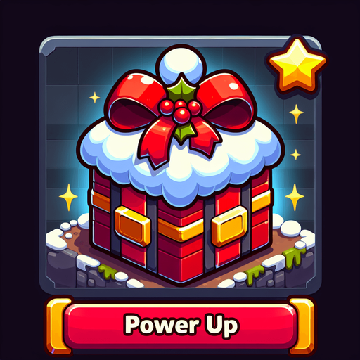 christmas present for kind santa, cartoon, power up Single Game Texture. In-Game asset. 2d. Blank background. High contrast. No shadows.