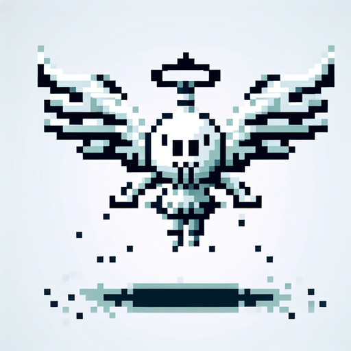 8-bit. cartoon. front view. flying final boss. white. Single Game Texture. In-Game asset. 2d. Blank background. High contrast. No shadows.