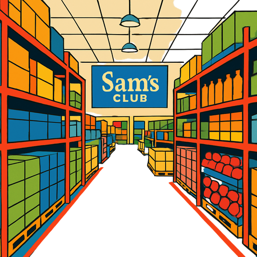 Los pasillos de sams club vistos desde dentro hacia el centro del establecimiento. 2d ANIMADO.
In-Game asset.  2d.  High contrast.  No shadows
