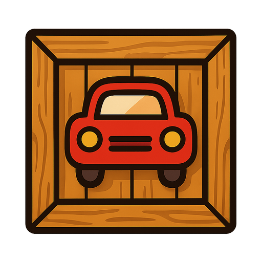 Wooden box with car on front.
In-Game asset.  2d.  High contrast.  No shadows