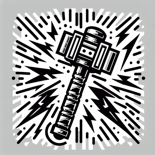 hammer with lightning.
Single Game Texture. In-Game asset. 2d. Blank background. High contrast. No shadows.