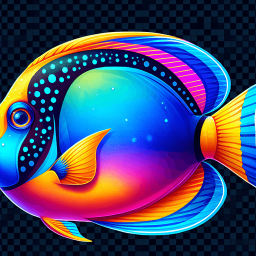 a tang fish.
Single Game Texture. In-Game asset. 2d. Blank background. High contrast. No shadows.